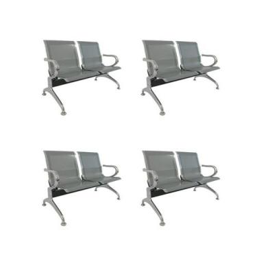 Imagem de Kit 4 Cadeiras para Escritório Longarina 2 Lugares Aço Inox Dubai - Fr