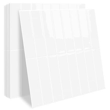 Imagem de MOCART 10 peças de azulejos de mármore adesivos à prova d'água 30 x 30 cm para bancada de cozinha, banheiro, azulejos de parede de metrô, branco