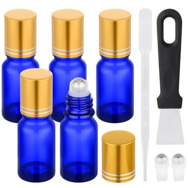 Imagem de Segbeauty Frascos de rolo de perfume de vidro grosso de 9,6 g para óleos essenciais, 5 unidades aplicadores de esferas de rolo de viagem azuis recarregáveis frascos rollerball vazios para óleo, frasco