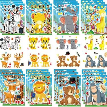 Imagem de 16 folhas de adesivos de animais zoológicos, 8 estilos faça seu próprio safári animal misturar e combinar adesivos para lembrancinha de festa de aniversário