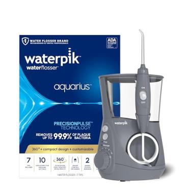 Imagem de Waterpik Aquarius irrigador bucal para limpeza de dentes, gengivas, aparelhos dentários, energia elétrica com 10 configurações, 7 dicas para vários usuários e necessidades, aceito pela ADA, cinza WP