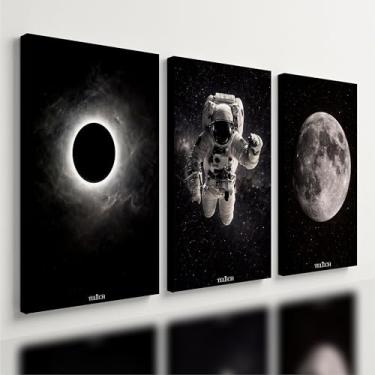 Imagem de Kit3 Quadro Decorativo Galáxia Astronauta Lua Estrela Espaço Qualidade Premium Moderno (40x28cm)