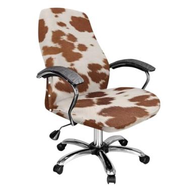 Imagem de Fiqyvagox Capas de cadeira de escritório com estampa de vaca bege, marrom, antipoeira, elástico, respirável, capa de assento para cadeira de computador, universal, resistente a manchas, G