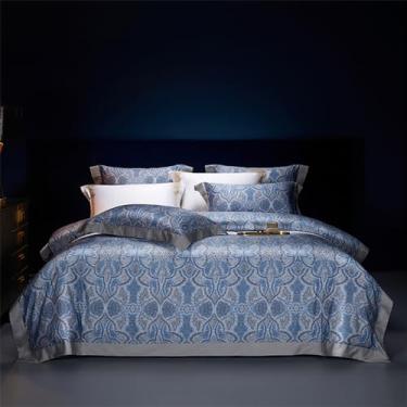 Imagem de Jogo de cama de algodão com estampa digital, estilo macio e sedoso, com capa de edredom, lençol de cima e de baixo com elástico, fronhas, tamanho Queen (200x230cm), 4 peças.