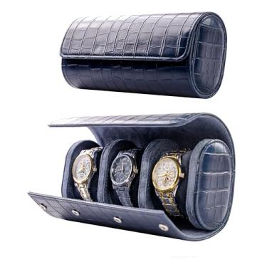 Imagem de MR.OKAY Estojo de viagem para 3 relógios - estojo de couro clássico com textura soberba. (rolo de relógio portátil ou organizador para armazenamento e exibição). Presente de festival para homens, tudo