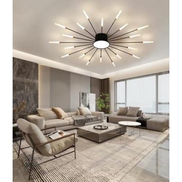 Imagem de Luminária de teto LED moderna para sala de estar, com intensidade ajustável e controle remoto. Design criativo com efeito de fogos de artifício, na cor preta, ideal para quarto, sala de esta