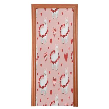 Imagem de ATTX Capa de porta da frente de Lhamas brancos dos namorados - Decoração de férias de tecido elástico lavável para festas, casa, decoração de porta da frente, 36 x 98 polegadas (795)