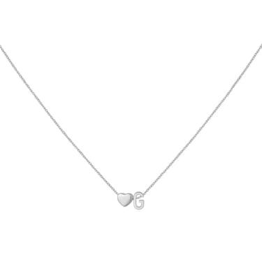 Imagem de brenstof Colar feminino com inicial de coração dos EUA - Colar com pingente de letra A banhado a ouro 18K delicados colares de coração minúsculos colares de inicial para presentes de aniversário para