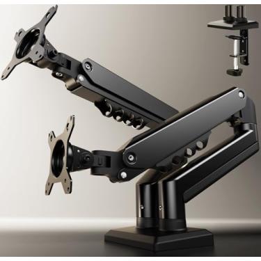 Imagem de SIAGO Suporte duplo para monitor, braço de monitor de 15 a 32 polegadas, suporte ajustável para monitores com instalação de grampo C e ilhós, feito de ferro e Al, suporte de monitor VESA para mesa