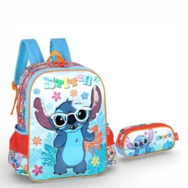 Imagem de Kit Mochila Stitch Costas E Estojo Escolar Passeio-Unissex
