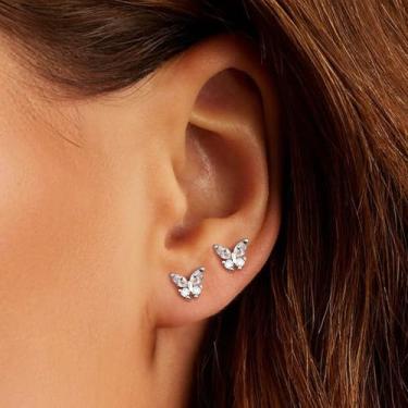 Imagem de Brincos de borboleta banhados a ouro 18 K com zircônia branca e costas planas para mulheres, joias modernas e delicadas, standard, Aço inoxidável, Sem pedra preciosa