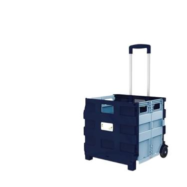 Imagem de Caixa de armazenamento multifuncional de grande capacidade para veículos, carrinho de compras dobrável, organizador de porta-malas de carro com polia universal (azul claro)