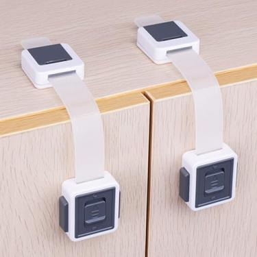 Imagem de Pacote com 6 fechaduras de armário à prova de bebês - Fechaduras de segurança para crianças multiuso para armários, gavetas, geladeiras, banheiros e eletrodomésticos - Comprimento da alça ajustável