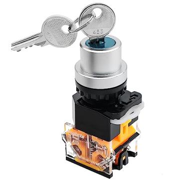 Imagem de OELFFOW 1 unidade interruptor de chave preto de 2 posições 1NO 1NC 4 terminais de parafuso ON-Off Switch com 2 chaves Ui: 690V, Ith: 10A, AC-15, DC-13, CE