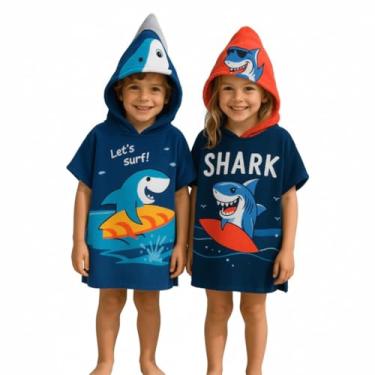 Imagem de KIT 2 TOALHAS PONCHO INFANTIL TIPO ROUPÃO COLORIDA SECAGEM RÁPIDA PRAIA PISCINA PROTEÇÃO CONTRA VENTO BANHO EM CASA PRESENTE PARA MENINO E MENINA