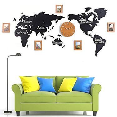 Imagem de U5GAAALPPQ9 Relógio de parede criativo para decoração de casa, relógio de parede com mapa do mundo 3D mudo DIY com foto, relógio grande de personalidade moderna, relógio de parede, 1,3 m-A (A 1,8 m)