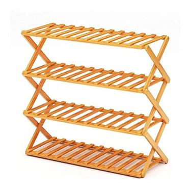 Imagem de Sapateira dobrável de bambu, várias camadas, multifuncional, prateleira de sapato para varanda, quarto (cor: cor primária, tamanho: grande) (rosa X)