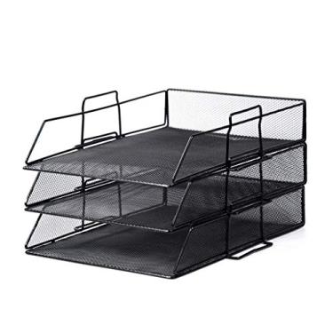 Imagem de U5GAAALPPQ9 Bandeja de malha empilhável, organizador de mesa, documentos, letras, arquivos, papel, escritório e casa, preto (tamanho: 3 andares) ()