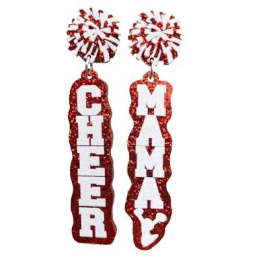 Imagem de Brincos de megafone com glitter CHEER acrílico futebol torcida mamãe pompons de torcida MAMA para fãs do dia de jogo joias, Resina acrílica de zinco, Sem pedra preciosa