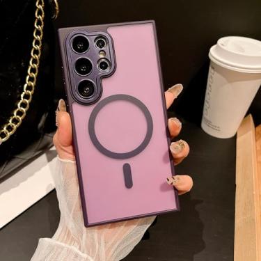 Imagem de Capa fosca translúcida para carregamento sem fio para Samsung S25 S24 S23 Fe Plus Ultra, com proteção contra impactos e bordas elevadas (para Galaxy S25+/Roxo Escuro)