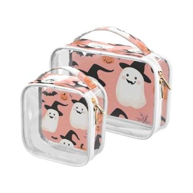 Imagem de xigua Bolsa de maquiagem de fantasmas fofos, bolsa de cosméticos transparente para viagem, bolsa de higiene portátil à prova d'água para viagens, férias, organização de banheiro