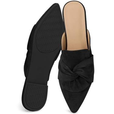 Imagem de Aomigoct Dress Flat Mules femininos: bico fino elegante e camurça com laço para escritório e reuniões - leve sem cadarço para confiança no uso diário - Idades 28-50, Preto, 40