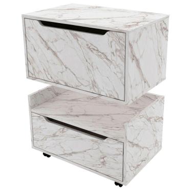 Imagem de Kit Balcão E Gabinete De Banheiro 1 Porta 1 Gaveta E Rodízio Mármore Branco