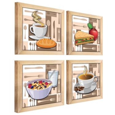 Imagem de Quadro Cozinha Café Padaria Copa 20X20Cm Kit 4 Un Mel