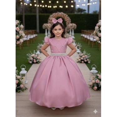 Imagem de Vestido Longo Ysa Kids Ariane em Rosê com Babados e Pérolas, Tonys pin