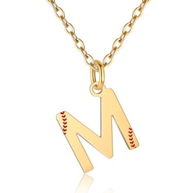 Imagem de RUOOUY Colar feminino com inicial de softball, banhado a ouro 18K, pingente de letra A-Z, joias de softball, acessórios esportivos, presente de Natal para namorada, filha, Aço inoxidável, Sem Pedra