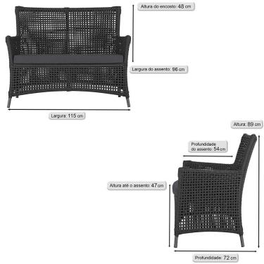 Imagem de Jogo Sofá 4 Poltronas E Mesa Igapó Preta E11 Trama  Preto