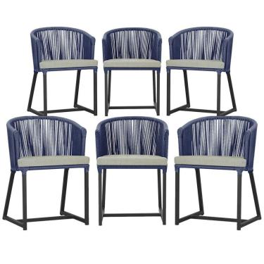 Imagem de 6 Cadeiras De Jantar área Noronha Preta E3 Trama  Azul