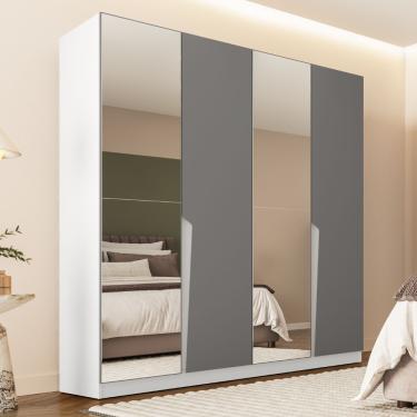 Imagem de Guarda Roupa Casal com Espelho 4 Portas Porto Politorno - Branco/Cinza
