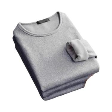 Imagem de Camiseta Térmica Masculina De Inverno Com Manga Longa Em Veludo, Gola 