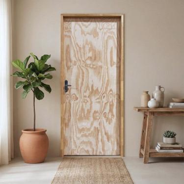 Imagem de Kit Porta de Madeira Sarrafeada com Batente e Fechadura 210x92cm Abertura Direita Somad Natural