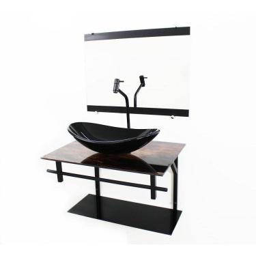 Imagem de Gabinete De Vidro 60Cm Ap Com Cuba Oval - Madeira Rústica