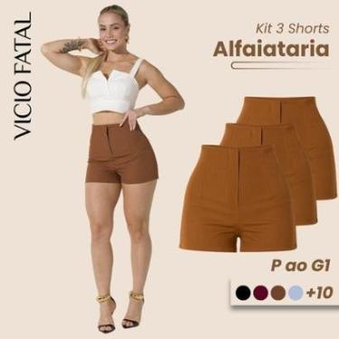 Imagem de Kit com 03 Shorts de Alfaiataria Feminino Cintura Alta Short Social Plissado Elegante Social-Feminino