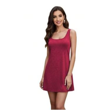 Imagem de Kit 2 Vestido Feminino Decote U Cantão regata Tribo Livre, Bordô, Cinz