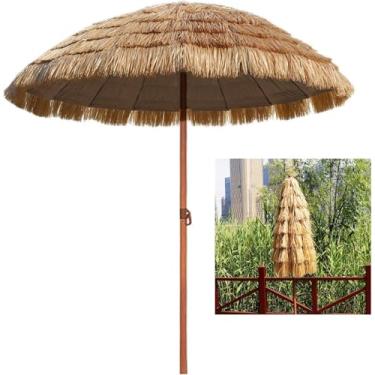 Imagem de Guarda-sol de 145 cm/57 pol. com guarda-chuva de palha à prova d'água anti UV com altura ajustável Guarda-sol havaiano Hula para jardim, festa residencial, café, cor natural