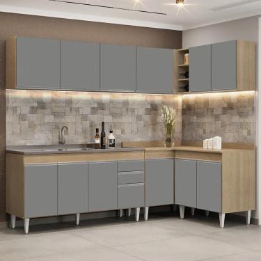 Imagem de Armário De Cozinha Modulado De Canto 6 Peças Cp33 Com Pia Inox Castanho/cinza - Lumil