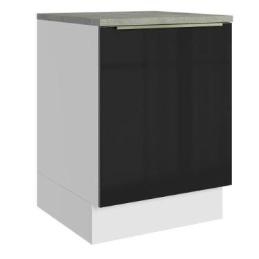 Imagem de Balcão De Cozinha 60 Cm 1 Porta Branco/preto Lux Madesa Branco/preto