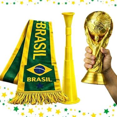 Imagem de Kit Torcida Brasil Copa Cachecol Helanca + Vuvuzela+taça Hex - Preep F