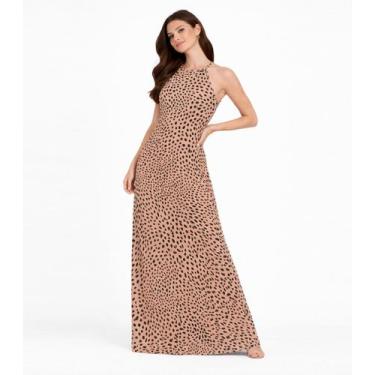 Imagem de Vestido Longo Estampado Sem Manga Infinita Cor Marrom, G, Marrom