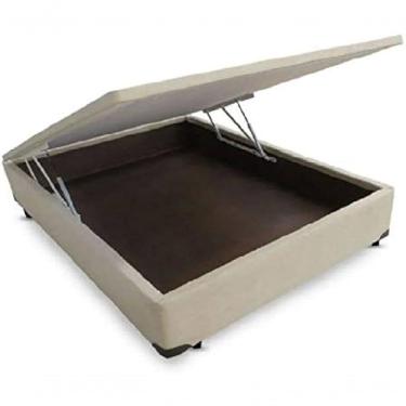 Imagem de Cama Box Baú Casal Em Suede Bege Com Pistão A Gás - 138x188