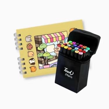 Imagem de Kit caneta touch ponta dupla com 24 cores + livro de colorir bobbie go