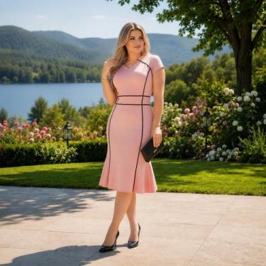 Imagem de Vestido Midi Plus Size Viés Moda Evangélica Feminina - Miss Flower, Ro