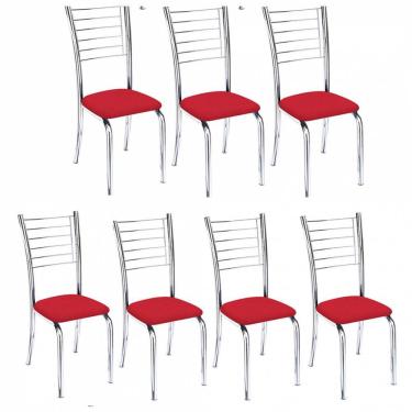 Imagem de Kit 7 Cadeiras Iara Cromada Para Cozinha Vermelho
