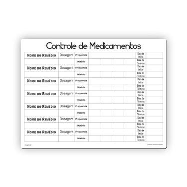 Imagem de Tabela De Controle De Medicamentos Magnética Ímã De Geladeira Branco