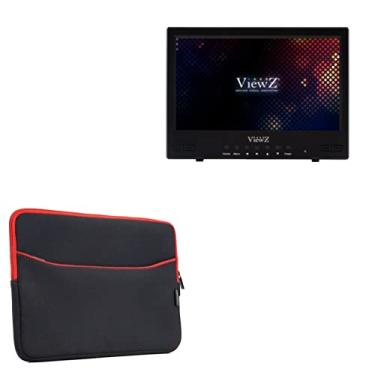 Imagem de BoxWave Capa para ViewZ VZ-101RTC (capa da BoxWave) – Macaquinho com bolso, capa macia de neoprene com bolso com zíper para ViewZ VZ-101RTC, ViewZ VZ-101RTC, VZ-101FM-E – Preto Jet com acabamento vermelho