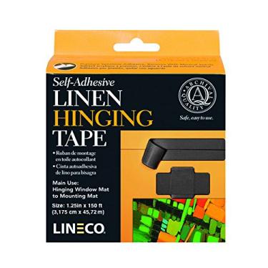 Imagem de lineco linho autoadesivo de arquivo Dobradiça fita Preto 1,25" x 150" para Moldura, tapeçaria, Encadernação, Apostas, Artes, Artesanato e Projetos